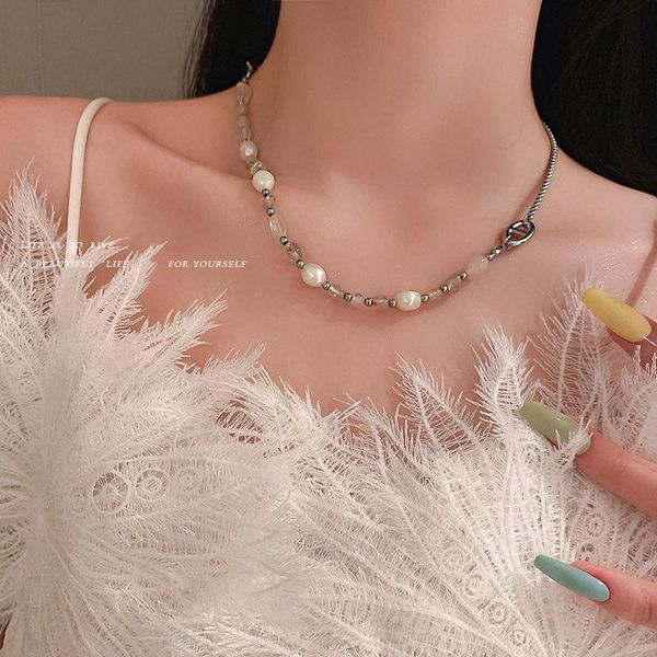 chains freshwater pearl crystal necklace korean retro splicing niche clavicle chain pig nose personality contracted neck, Silver
chains freshwater pearl crystal necklace korean retro splicing niche clavicle chain pig nose personality contracted neck, Silver