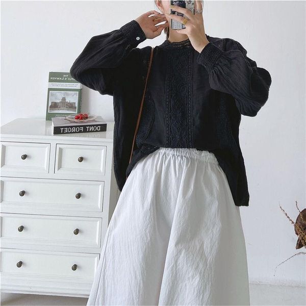women's blouses & shirts fairynatural korean linen ladies and 2021 spring fall retro hollow out loose solid color women, White
women's blouses & shirts fairynatural korean linen ladies and 2021 spring fall retro hollow out loose solid color women, White