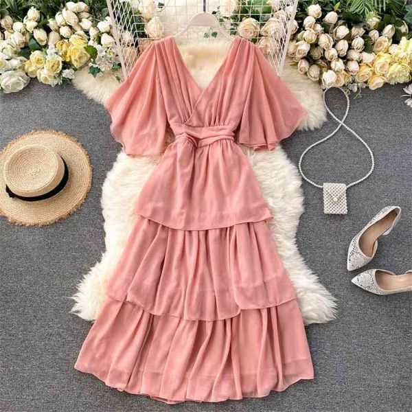 korean chiffon dress is thin and sexy, v-neck halter, ruffled flared sleeves, waist layered cake large swing skirt uk053 210507, Black;gray
korean chiffon dress is thin and sexy, v-neck halter, ruffled flared sleeves, waist layered cake large swing skirt uk053 210507, Black;gray