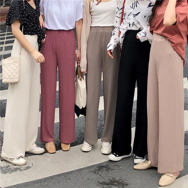 women's pants & capris summer solid women fashion loose full length high elastic waist female chic casual korean wide leg zkz004, Black;white
women's pants & capris summer solid women fashion loose full length high elastic waist female chic casual korean wide leg zkz004, Black;white