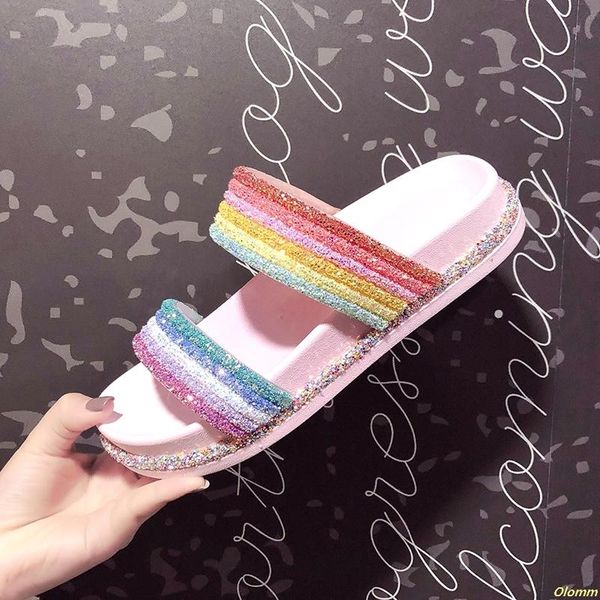 slippers women rainbow striped shoes bling paillette slides glitter soft flat summer beach sandals ladies candy color jelly shoe, Black
slippers women rainbow striped shoes bling paillette slides glitter soft flat summer beach sandals ladies candy color jelly shoe, Black