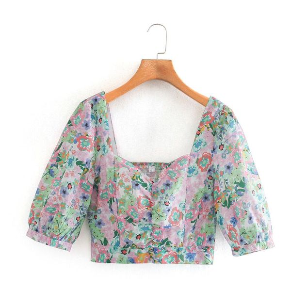 women's blouses & shirts summer womwn fashion floral print short blouse chic lady 2021 puff sleeve elastic bust sweet pleated femme, White
women's blouses & shirts summer womwn fashion floral print short blouse chic lady 2021 puff sleeve elastic bust sweet pleated femme, White