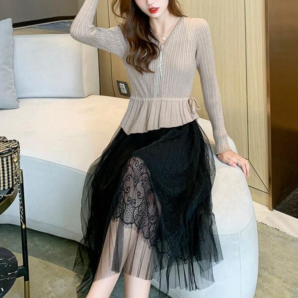 casual dresses autumn 2021 slim korean fashion knitted pleated maxi dress mesh gauze patchwork sweater long sleeve drawstring vestido, Black;gray
casual dresses autumn 2021 slim korean fashion knitted pleated maxi dress mesh gauze patchwork sweater long sleeve drawstring vestido, Black;gray