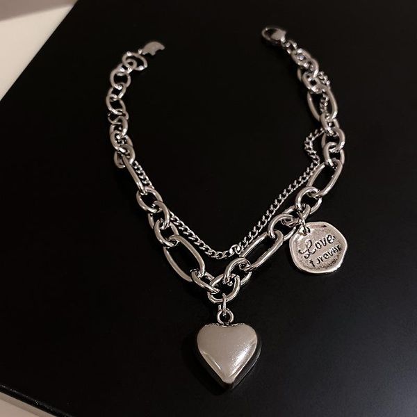 link, chain origin summer korean fashion double-layer love heart bracelets for women girls chunky letter circle jewelry, Black
link, chain origin summer korean fashion double-layer love heart bracelets for women girls chunky letter circle jewelry, Black