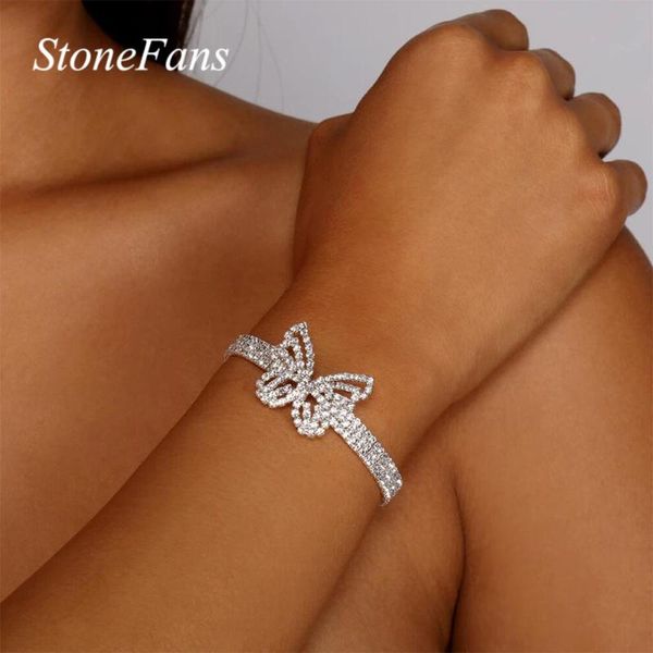 link, chain stonefans fashion rhinestone big butterfly bracelet for women boho crystal multilayer tennis hand jewelry wholesale, Black