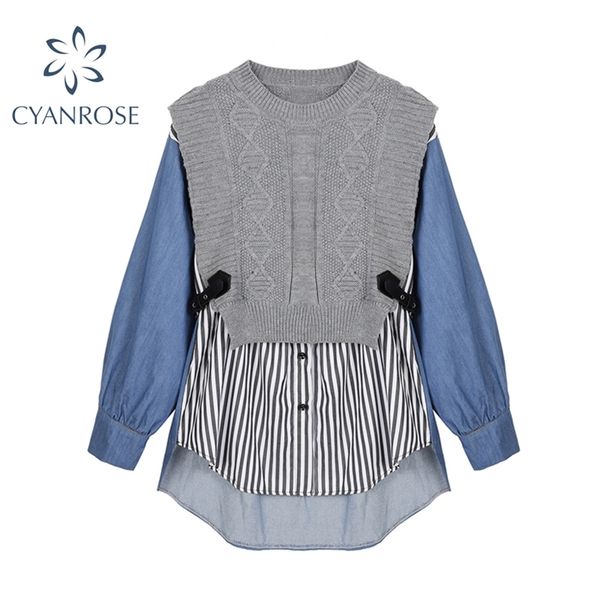 woman blouses spring autumn fashion vintage design patchwork fake two piece long sleeve loose women shirts blusas 210430, White
woman blouses spring autumn fashion vintage design patchwork fake two piece long sleeve loose women shirts blusas 210430, White
