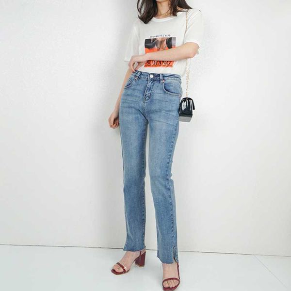 women's jeans 2021 spring/summer fashion split legs straight leg wide-bodied pants the edges are slightly elastic, Blue
women's jeans 2021 spring/summer fashion split legs straight leg wide-bodied pants the edges are slightly elastic, Blue
