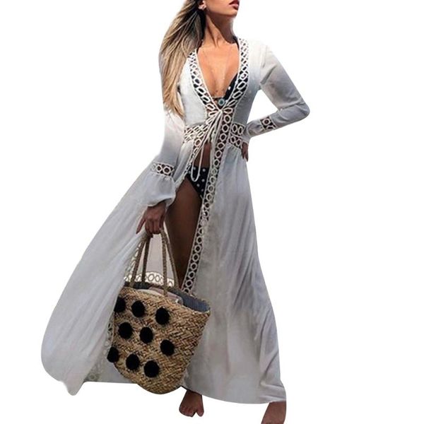 women's swimwear 2021 bikini cover-ups cardigan long sleeve hollow out for kimono vest vacation travel pography, White;black
women's swimwear 2021 bikini cover-ups cardigan long sleeve hollow out for kimono vest vacation travel pography, White;black