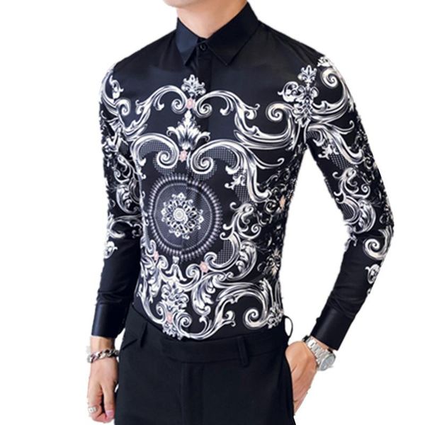 men dress shirts british style flower print shirt slim fit casual social long sleeve night club blouses men's, White;black
men dress shirts british style flower print shirt slim fit casual social long sleeve night club blouses men's, White;black