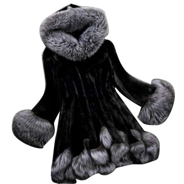 winter coat jacket women faux fur plush long sleeve hooded button overcoat outwear coat 210928, Black
winter coat jacket women faux fur plush long sleeve hooded button overcoat outwear coat 210928, Black