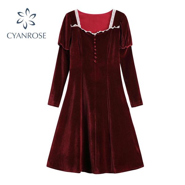 casual dresses autumn women elegant red velvet dress french vintage sqaure neck long sleeve lady party night dinner vestidos 2021 court styl, Black;gray
casual dresses autumn women elegant red velvet dress french vintage sqaure neck long sleeve lady party night dinner vestidos 2021 court styl, Black;gray