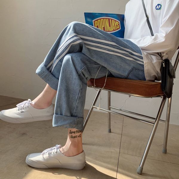women's jeans straight loose fashion korean students wide leg pants spring woman denim joggers women baggy side stripe vibu, Blue
women's jeans straight loose fashion korean students wide leg pants spring woman denim joggers women baggy side stripe vibu, Blue