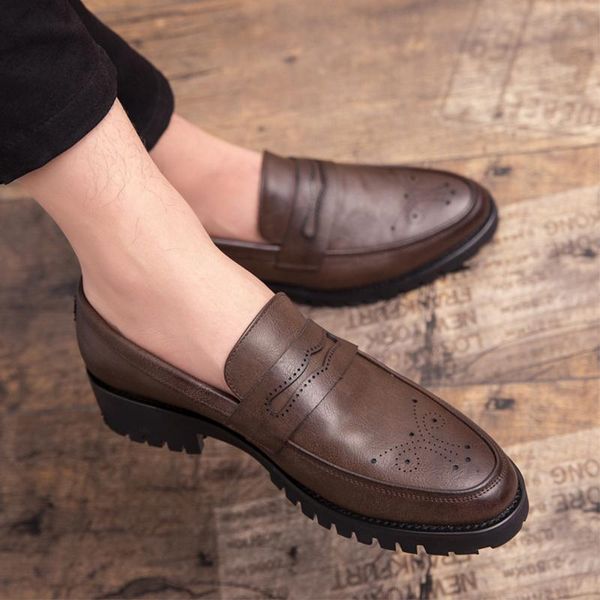 dress shoes genuine leather men thick bottom italian style male pointed brogue carving loafers slip-on, Black
dress shoes genuine leather men thick bottom italian style male pointed brogue carving loafers slip-on, Black