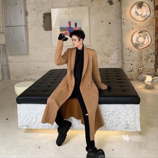 men's trench coats 2021 autumn korean version of the dark retro temperament suede street belt long casual windbreaker, Tan;black
men's trench coats 2021 autumn korean version of the dark retro temperament suede street belt long casual windbreaker, Tan;black