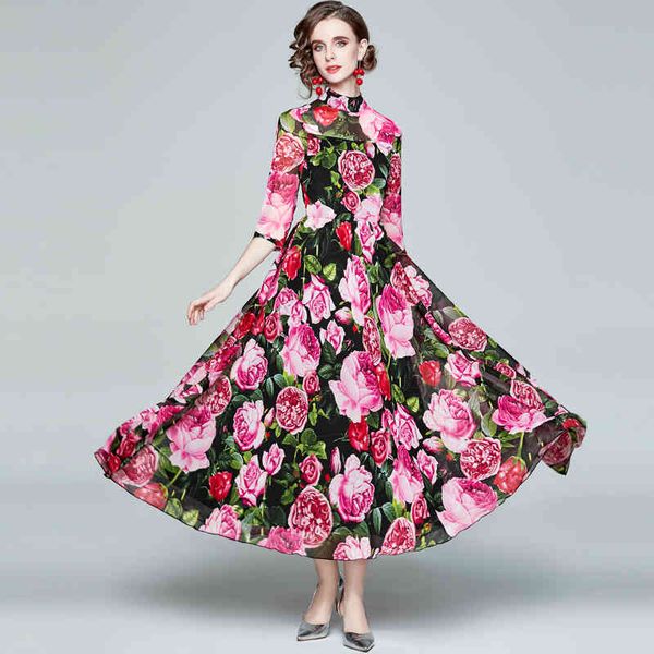 dresses summer runway floral print women stand collar three quarter sleeve high waist a line slim long chiffon es, Black;gray
dresses summer runway floral print women stand collar three quarter sleeve high waist a line slim long chiffon es, Black;gray
