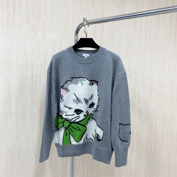 xiaoxiangfeng cat pattern crochet knit pullover, White;black
