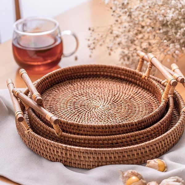 kitchen storage & organization handwoven rattan tray with wooden handle round wicker basket bread plate fruit cake platter dinner servi
kitchen storage & organization handwoven rattan tray with wooden handle round wicker basket bread plate fruit cake platter dinner servi
