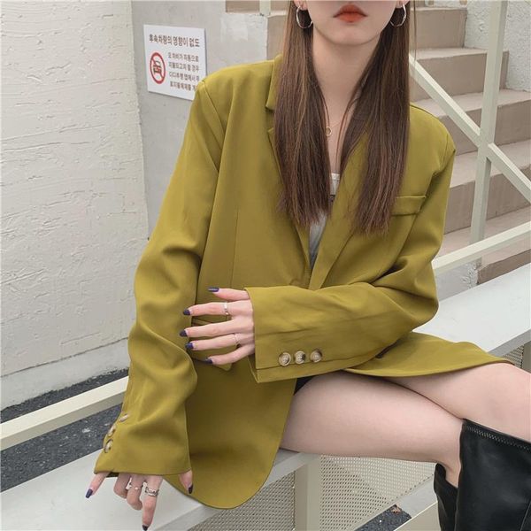 women's jackets korean chic spring retro mustard green loose suit jacket women, Black;brown
women's jackets korean chic spring retro mustard green loose suit jacket women, Black;brown