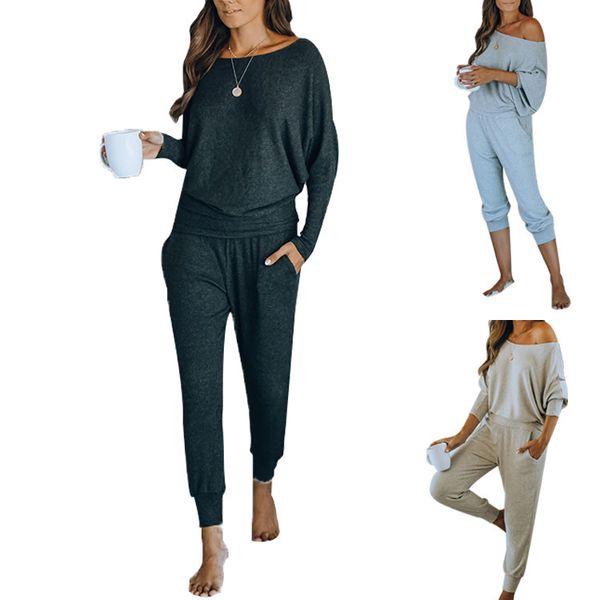 women's sleepwear home wear round ne long sleeve trousers solid color leisure suit sports pajamas, Black;red
women's sleepwear home wear round ne long sleeve trousers solid color leisure suit sports pajamas, Black;red