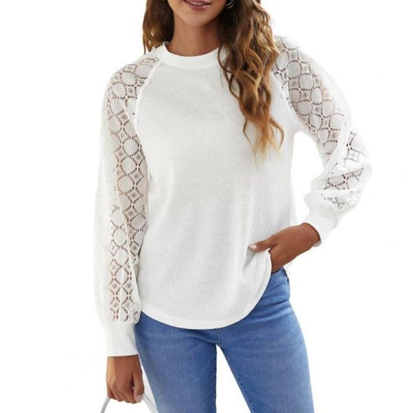 women's blouses & shirts women blouse hollow out lace patchwork autumn waffle raglan sleeve solid color pullover streetwear, White
women's blouses & shirts women blouse hollow out lace patchwork autumn waffle raglan sleeve solid color pullover streetwear, White