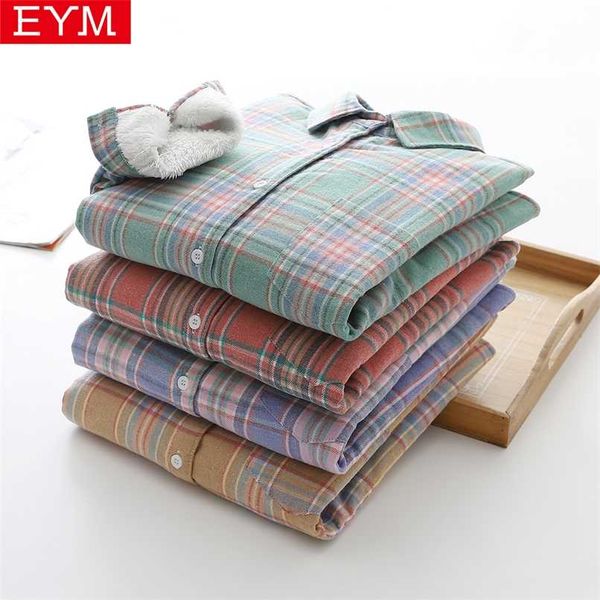 simple winter womens warm shirts style coat fleece thicker plaid coat casual jacket fresh lady plus velvet outerwear 211109, Black;brown
simple winter womens warm shirts style coat fleece thicker plaid coat casual jacket fresh lady plus velvet outerwear 211109, Black;brown