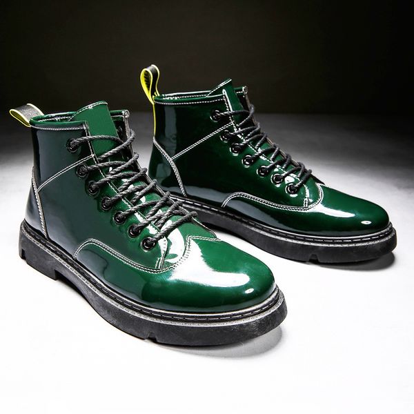 ins casual martin high leather shoes middle short boots men's bright face trendy green, Black
ins casual martin high leather shoes middle short boots men's bright face trendy green, Black