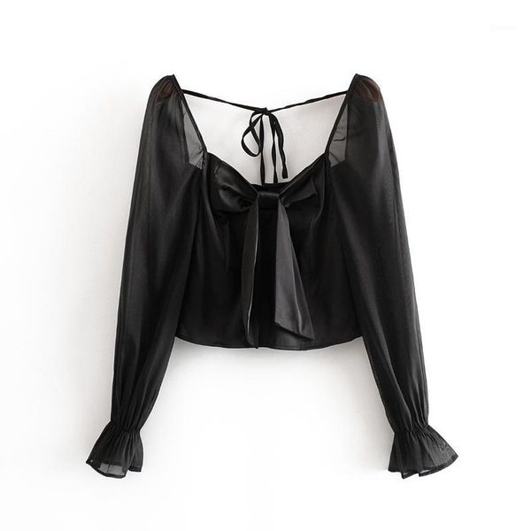 women's t-shirt short organza stitching bow solid retro court style, White
women's t-shirt short organza stitching bow solid retro court style, White