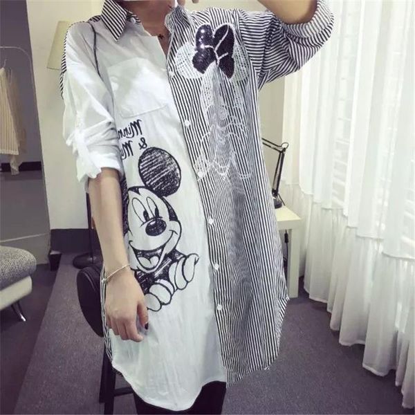 sun protection cartoon fashion striped women shirts stirching long sleeve casual loose female plus size midi blouse, White
sun protection cartoon fashion striped women shirts stirching long sleeve casual loose female plus size midi blouse, White