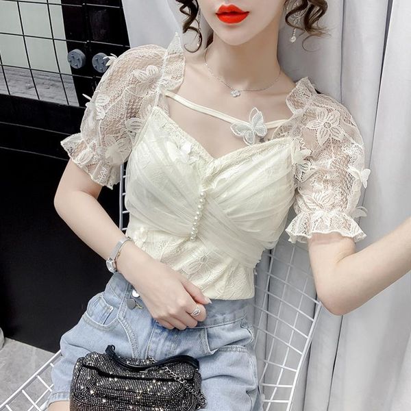 women's blouses & shirts 2021 puff sleeve off shoulder mesh stitching lace bow sheer buttons blouse for women, White
women's blouses & shirts 2021 puff sleeve off shoulder mesh stitching lace bow sheer buttons blouse for women, White