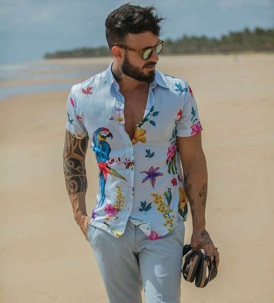 shirtssummer flower and bird printed shirt casual simple men's backing, White;black
shirtssummer flower and bird printed shirt casual simple men's backing, White;black