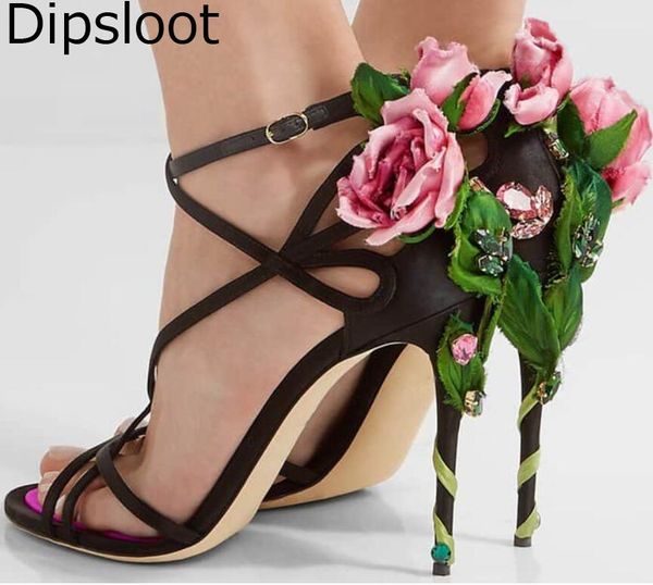 dress shoes summer rose flowers gemstones cover heel sandals silk crossed straps flower vine high heels beauty wedding sandalias, Black
dress shoes summer rose flowers gemstones cover heel sandals silk crossed straps flower vine high heels beauty wedding sandalias, Black
