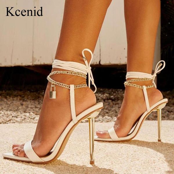 sandals kcenid summer metal high heels women's shoes fashion chain cross-strap peep toe women gold silver lace up party, Black 
sandals kcenid summer metal high heels women's shoes fashion chain cross-strap peep toe women gold silver lace up party, Black