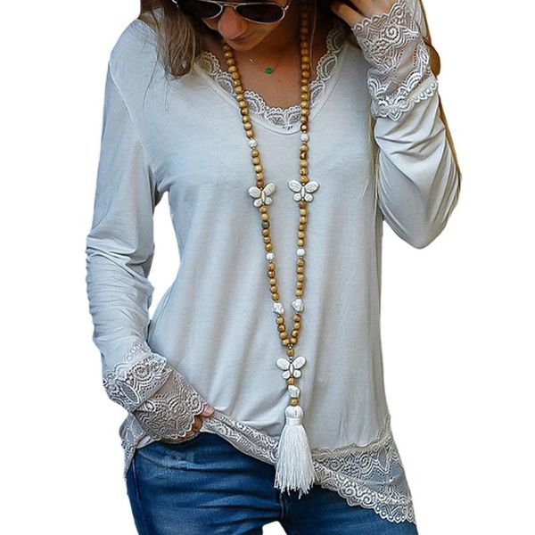women's t-shirt long sleeve t-shirt, girl's solid color lace edge pullover, casual loose v-neck home wear 2021, White
women's t-shirt long sleeve t-shirt, girl's solid color lace edge pullover, casual loose v-neck home wear 2021, White