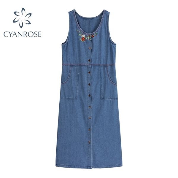 sleeveless denim dress women embroidery single breasted button vintage o neck japanese style frocks pencil straight dresses 210515, Black;gray
sleeveless denim dress women embroidery single breasted button vintage o neck japanese style frocks pencil straight dresses 210515, Black;gray