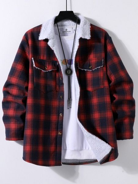 men plaid print borg collar teddy lined overcoat without tee z5tl#, Black;brown
men plaid print borg collar teddy lined overcoat without tee z5tl#, Black;brown