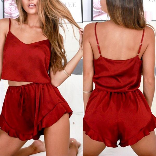 solid shorts set womens sleepwears summer satin pijama pyjama sleeveless nightwear camis crop top, Black;red
solid shorts set womens sleepwears summer satin pijama pyjama sleeveless nightwear camis crop top, Black;red