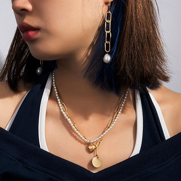 chains gold chain pearl necklace choker necklaces cute drop double layer heart pendant for women jewelry girl gift, Silver
chains gold chain pearl necklace choker necklaces cute drop double layer heart pendant for women jewelry girl gift, Silver