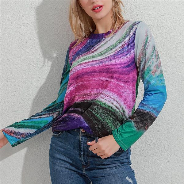 women's t-shirt winter casual abstract painting print halloween o neck full sleeves loose long vintage streetwear, White
women's t-shirt winter casual abstract painting print halloween o neck full sleeves loose long vintage streetwear, White
