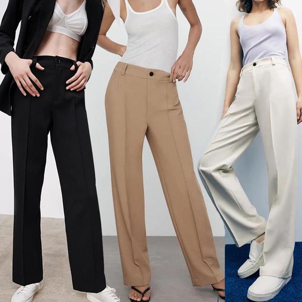 women's pants & capris za2021 fashion simple straight women high waist casual chic office pantss street, Black;white
women's pants & capris za2021 fashion simple straight women high waist casual chic office pantss street, Black;white