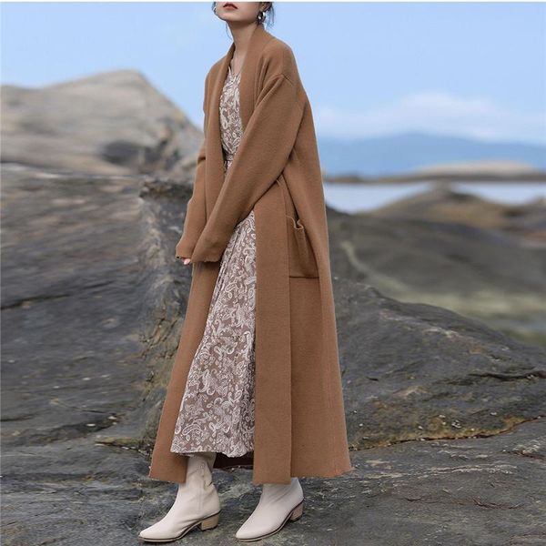 johnature 2021 simple long knitting all match women trench autumn winter korean solid color loose pockets coats women's, Tan;black
johnature 2021 simple long knitting all match women trench autumn winter korean solid color loose pockets coats women's, Tan;black