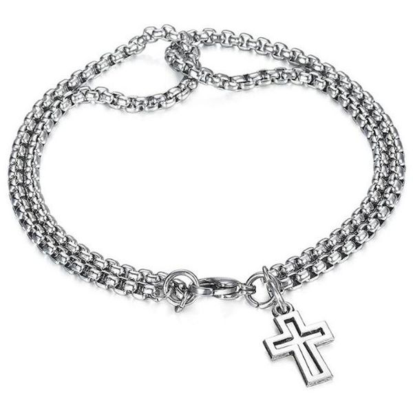 link, chain double cross rolo charm bracelet for men's stainless steel pendant lobster claw clasp, Black
link, chain double cross rolo charm bracelet for men's stainless steel pendant lobster claw clasp, Black