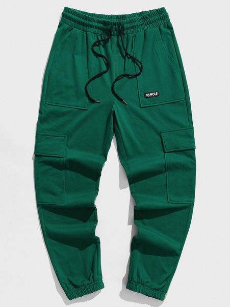 men letter patched detail flap pocket drawstring waist sweatpants m5tm#, Black
men letter patched detail flap pocket drawstring waist sweatpants m5tm#, Black