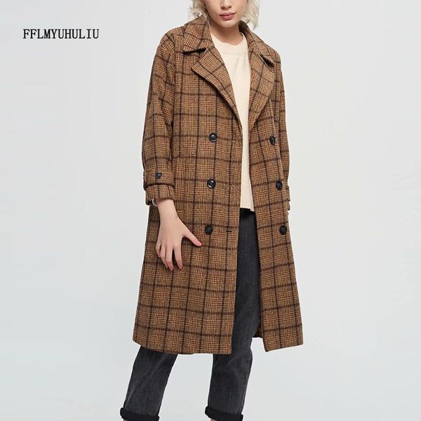 women's trench coats autumn fashion wool blends winter coat turn-down collar double-breasted plaid overcoat slim long casual woman, Tan;black
women's trench coats autumn fashion wool blends winter coat turn-down collar double-breasted plaid overcoat slim long casual woman, Tan;black