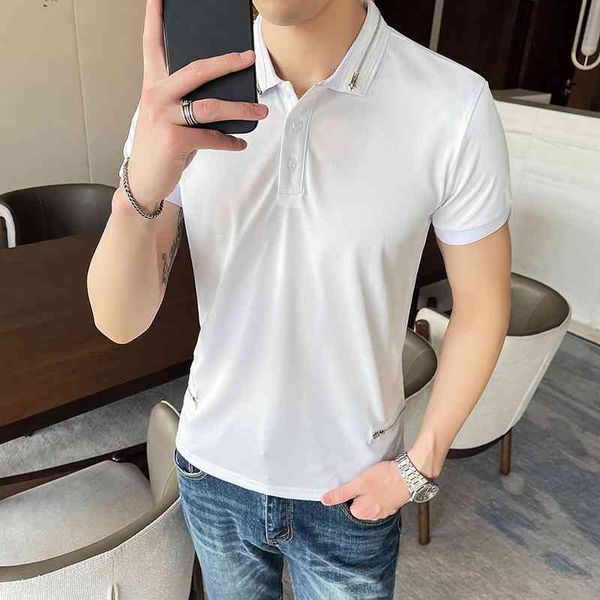 solid color polo shirts men summer short sleeve slim polo zipper decoration business casual streetwear mens clothing 210527, White;black
solid color polo shirts men summer short sleeve slim polo zipper decoration business casual streetwear mens clothing 210527, White;black