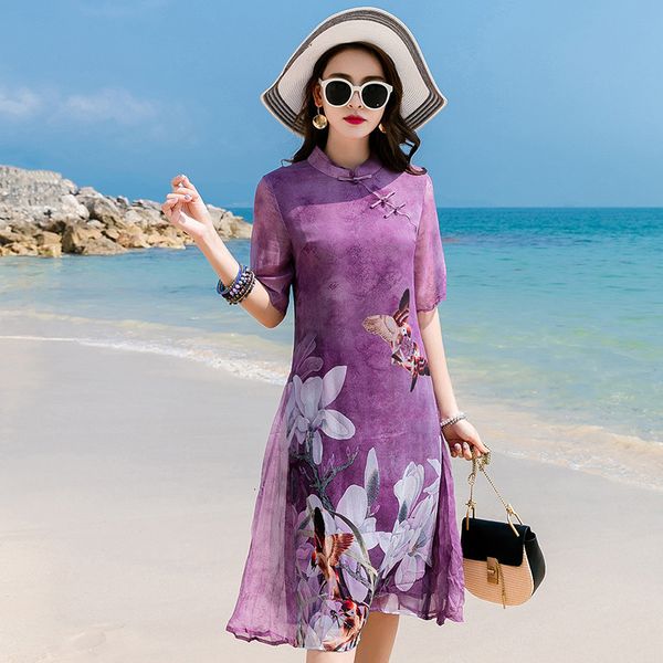 luxury cheongsam women's improved spring summer elegant st collar large medium and long silk drs, Blue;red
luxury cheongsam women's improved spring summer elegant st collar large medium and long silk drs, Blue;red