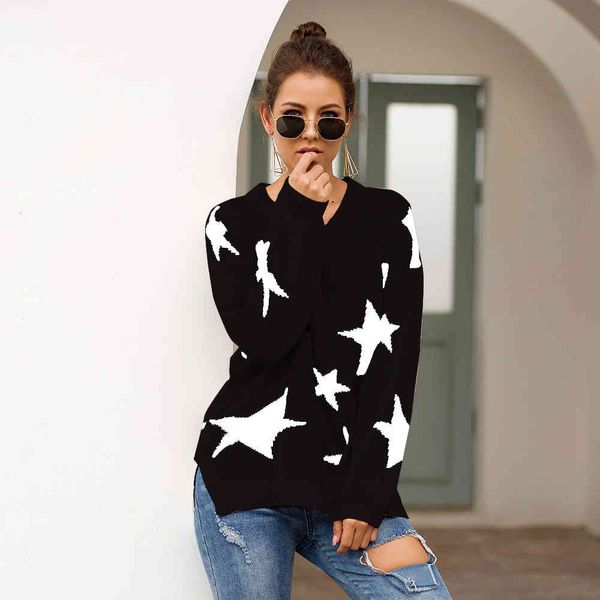 black red star print knitted women v-neck solid long sleeve loose sweater female autumn casual sweaters, White;black
black red star print knitted women v-neck solid long sleeve loose sweater female autumn casual sweaters, White;black