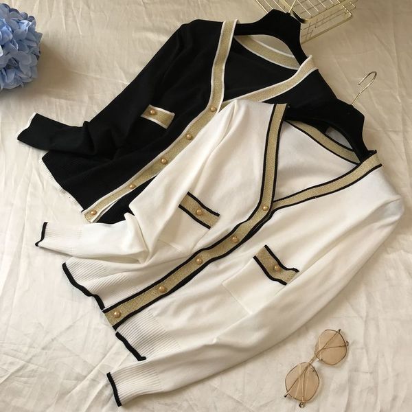 women's knits & tees women sweaterk thin knitted cardigans stripes v-neck knitwear ladies casual loose single breasted elegant car, White
women's knits & tees women sweaterk thin knitted cardigans stripes v-neck knitwear ladies casual loose single breasted elegant car, White