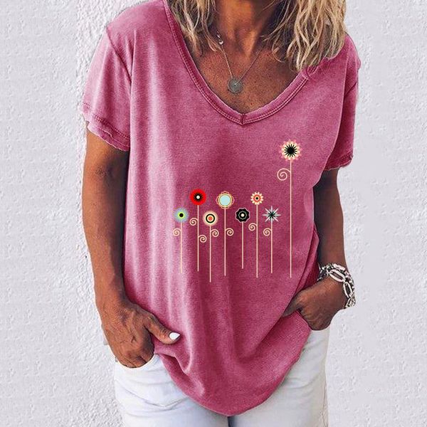 women's t-shirt 66067 summer women soft casual simple loose print flower v-neck short sleeve streetwear fashion ladies 2021 tees, White
women's t-shirt 66067 summer women soft casual simple loose print flower v-neck short sleeve streetwear fashion ladies 2021 tees, White
