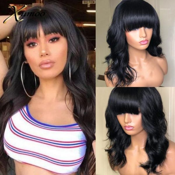 remy brazilian hair wigs black color body wave human with bangs none lace for women1, Black;brown
remy brazilian hair wigs black color body wave human with bangs none lace for women1, Black;brown