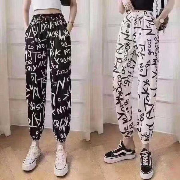 chiffon knickerbockers women's 2021 summer letter print graffiti elastic waist sports loose legged casual harem pants, Black;white
chiffon knickerbockers women's 2021 summer letter print graffiti elastic waist sports loose legged casual harem pants, Black;white
